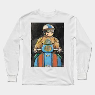 Retro Scooter, Classic Scooter, Scooterist, Scootering, Scooter Rider, Mod Art Long Sleeve T-Shirt